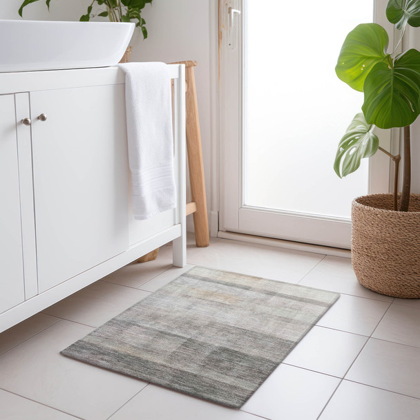 2' X 3' Taupe Ombre Washable Non Skid Indoor Outdoor Area Rug