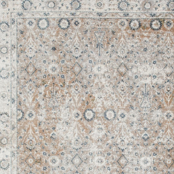 4' X 6' Tan Floral Distressed Area Rug