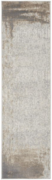 8' Gray and Ivory Abstract Non Skid Runner Rug