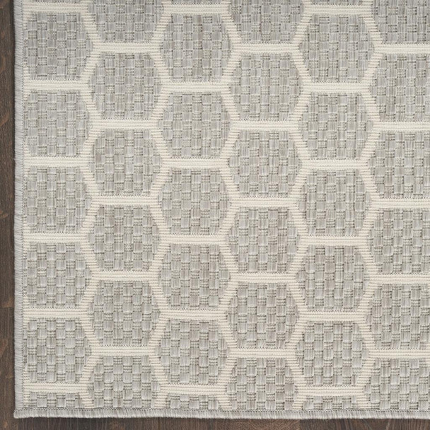 8' Gray And Ivory Geometric Indoor Outdoor Runner Rug