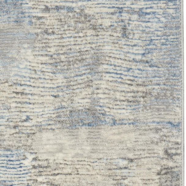 7' Ivory Blue And Gray Abstract Distressed Runner Rug