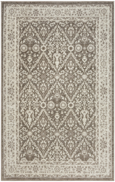 4' X 6' Ivory Brown And Gray Floral Distressed Non Skid Area Rug