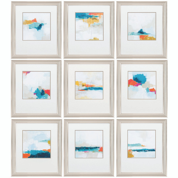 Set of Nine 14" X 16" Modern Abstract Champagne Gold Framed Art