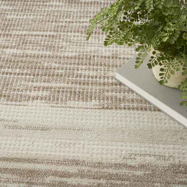 8' Ivory And Brown Geometric Runner Rug