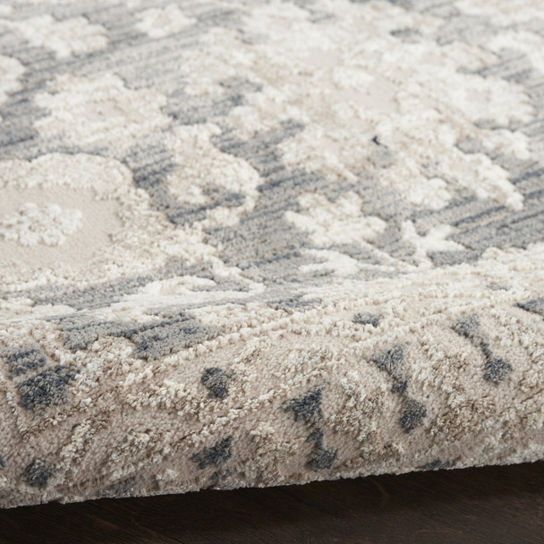 5' X 7' Ivory Gray And Charcoal Floral Distressed Non Skid Area Rug