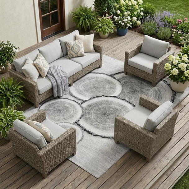 10' X 14' Gray and Black Faux Bois Washable Non Skid Indoor Outdoor Area Rug