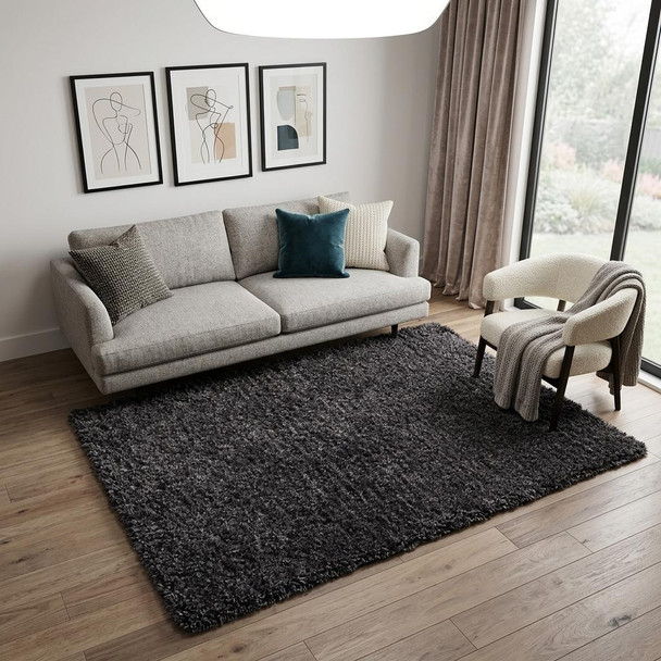 5' X 8' Black Shag Hand Tufted Area Rug