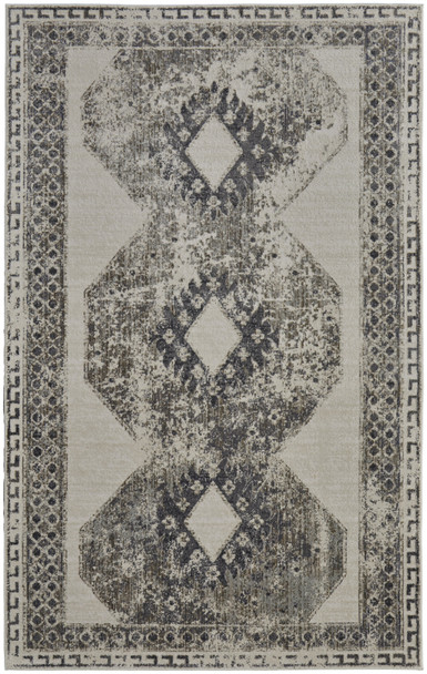 4' X 6' Gray and Ivory Abstract Power Loom Worn Faded Area Rug