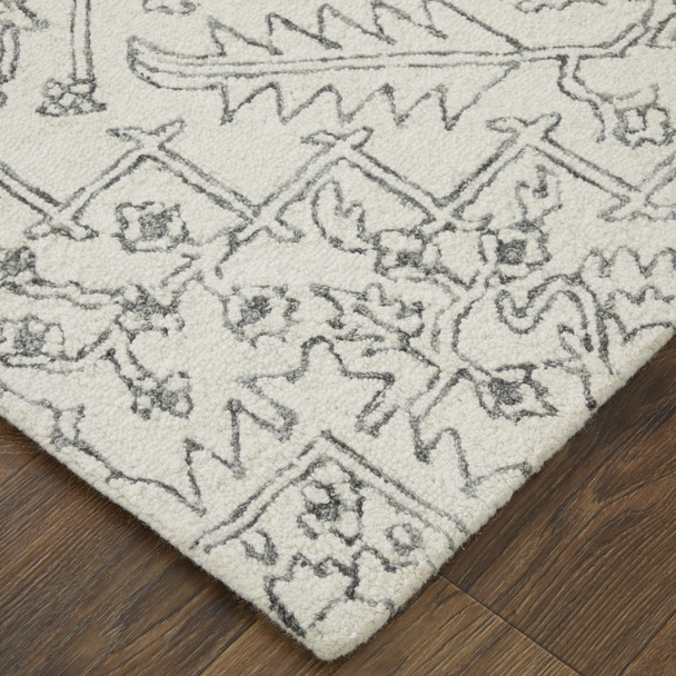 12' X 15' White and Gray Wool Oriental Hand Tufted Area Rug
