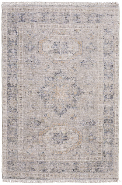 8' X 10' Tan and Gray Oriental Hand Woven Distressed Area Rug With Fringe