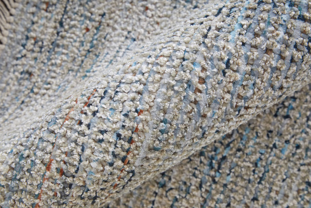 5' X 8' Gray Blue and Taupe Oriental Hand Woven Distressed Area Rug With Fringe