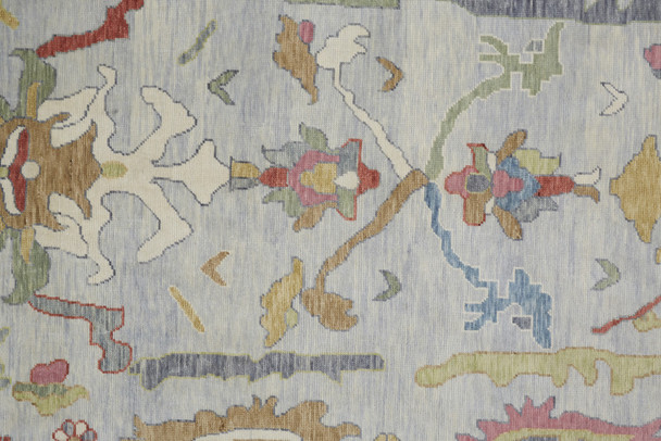 8' X 12' Gray Blue and Gold Wool Oriental Hand Knotted Area Rug With Fringe