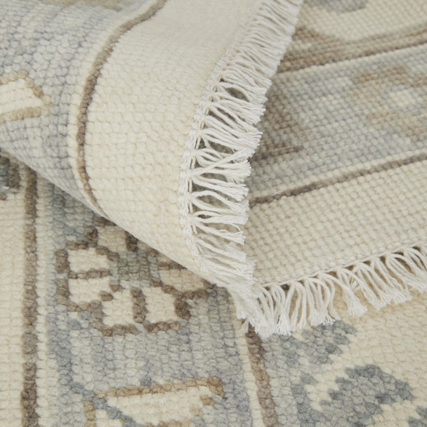 2' X 3' Ivory Gray and Brown Wool Floral Hand Knotted Area Rug With Fringe