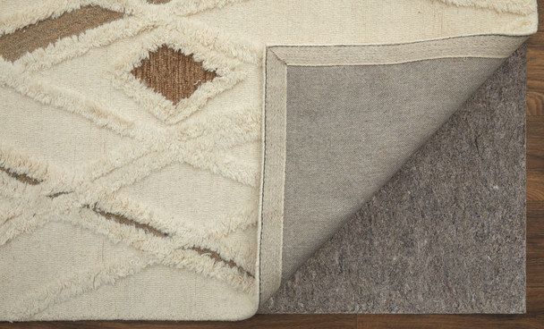 8' X 10' Ivory Taupe and Brown Wool Geometric Hand Tufted Area Rug