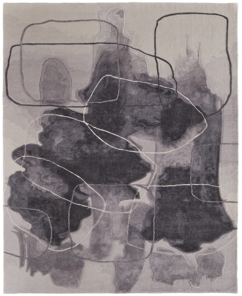 9' X 12' Gray and Ivory Abstract Hand Tufted Area Rug