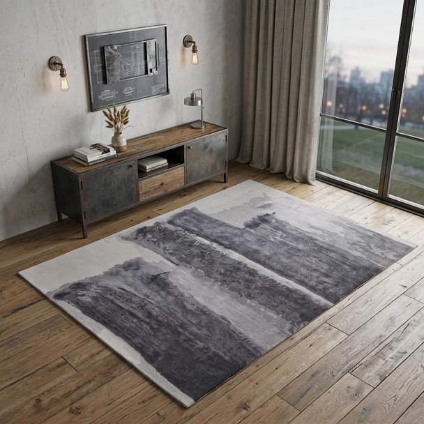 4' X 6' Dark Gray and Ivory Abstract Hand Tufted Area Rug