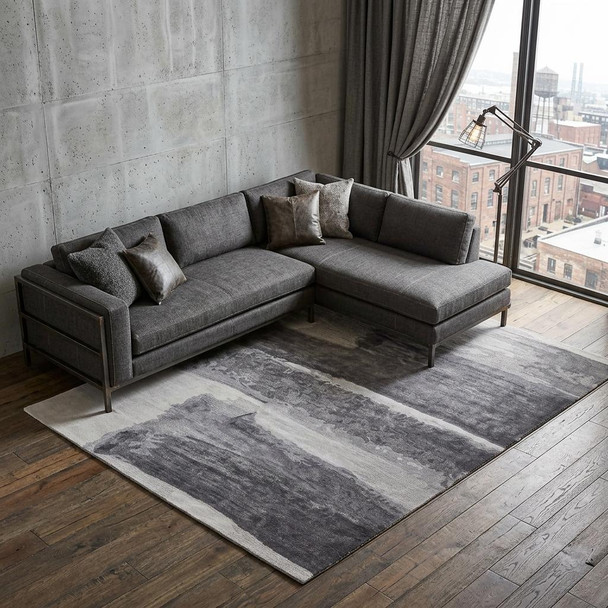8' X 10' Dark Gray and Ivory Abstract Hand Tufted Area Rug