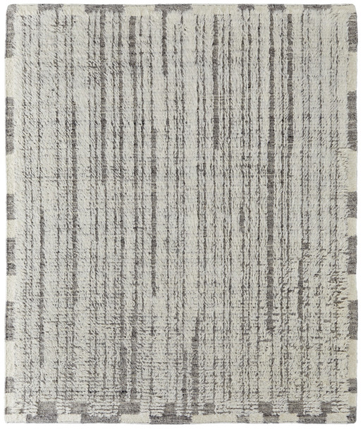 6' X 9' Gray and Ivory Wool Striped Hand Woven Area Rug
