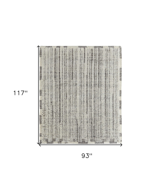 8' X 10' Gray and Ivory Wool Striped Hand Woven Area Rug