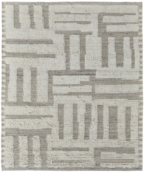 6' X 9' Gray and Ivory Wool Geometric Hand Woven Area Rug