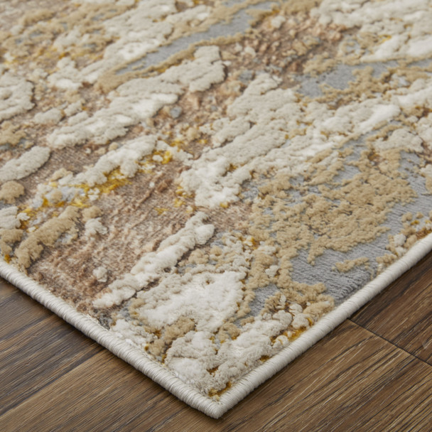 12' X 15' Ivory Gray and Brown Abstract Power Loom Area Rug