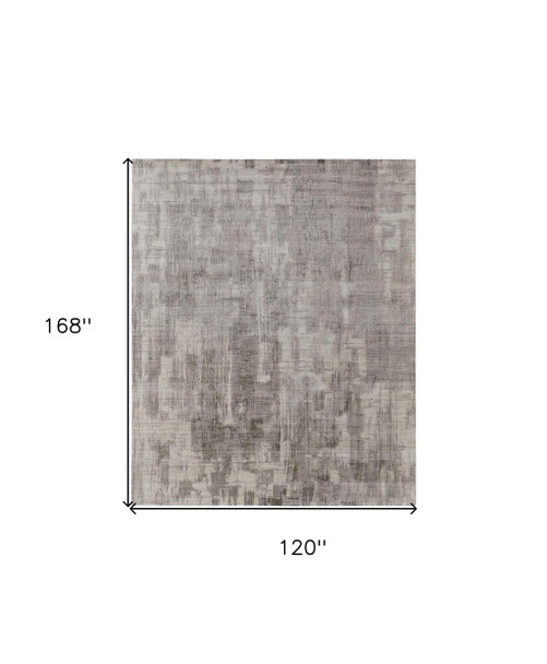 10' X 14' Gray and Ivory Abstract Hand Woven Worn Faded Area Rug