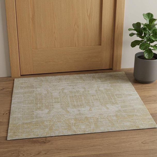2' X 3' Yellow and Ivory Abstract Hand Woven Area Rug