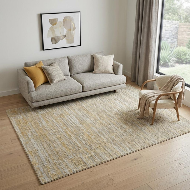 5' X 8' Yellow and Ivory Abstract Hand Woven Area Rug