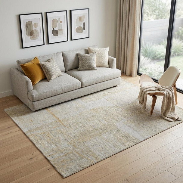5' X 8' Yellow and Ivory Abstract Hand Woven Area Rug