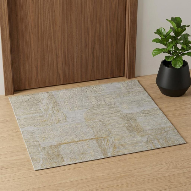 2' X 3' Yellow and Ivory Abstract Hand Woven Area Rug