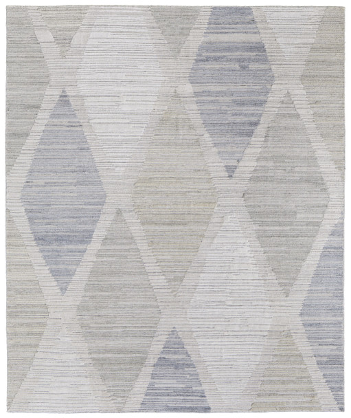 9' X 12' Ivory and Blue Geometric Hand Woven Area Rug