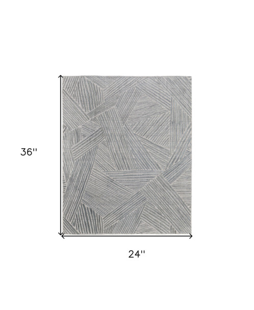 2' X 3' Green and Ivory Abstract Hand Woven Area Rug