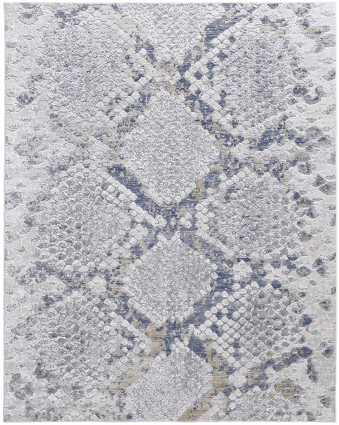 5' X 8' Gray Silver And Blue Geometric Area Rug