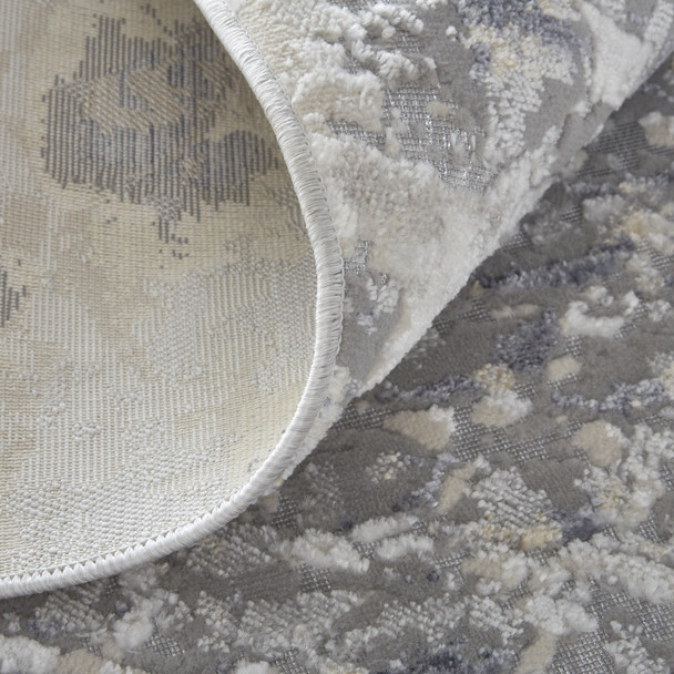 10' Gray Silver And Blue Geometric Runner Rug