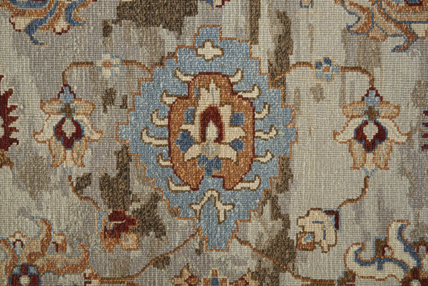 2' X 3' Tan Brown and Gray Wool Floral Hand Knotted Area Rug With Fringe