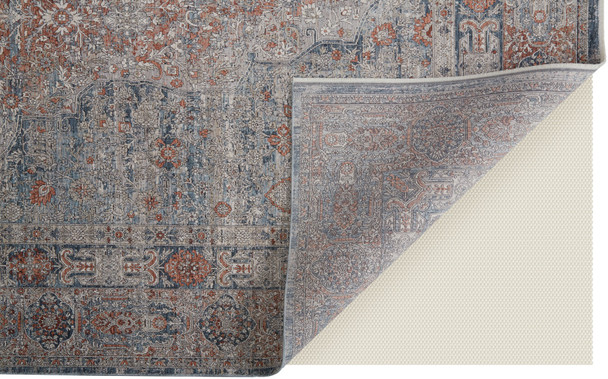 8' X 10' Gray Ivory and Orange Oriental Power Loom Worn Faded Area Rug With Fringe