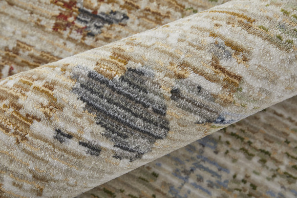 2' X 3' Red Blue and Ivory Abstract Power Loom Area Rug