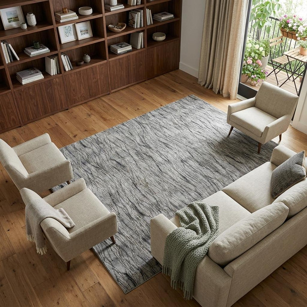 7' X 10' Gray Ivory and Tan Abstract Power Loom Area Rug