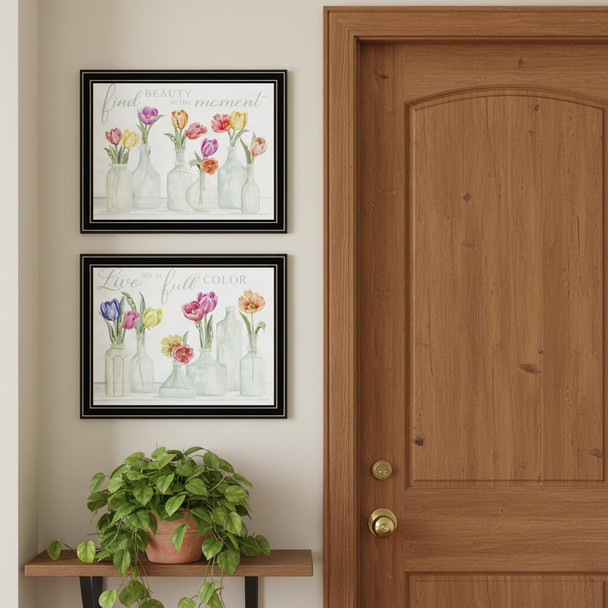 Set Of Two "Live in The Beauty of The Moment" Black Framed Wall Art