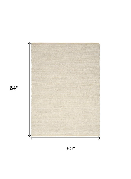 5' X 7' Ivory Jute Hand Woven Area Rug