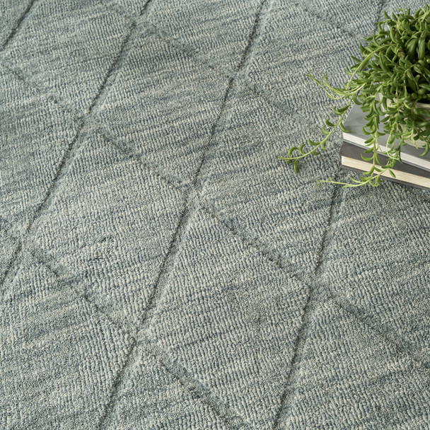 4' X 6' Blue Wool Geometric Hand Woven Area Rug
