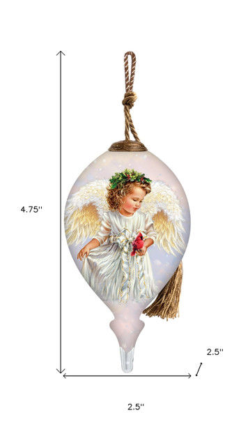Winter Angel Hand Painted White And Gold Glass Finial Ornament