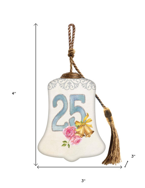 25 Years of Love Hand Painted Silver White And Light Blue Glass Holiday Shaped Ornament