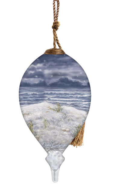 Moonlight Christmas Hand Painted White And Gray Glass Finial Ornament