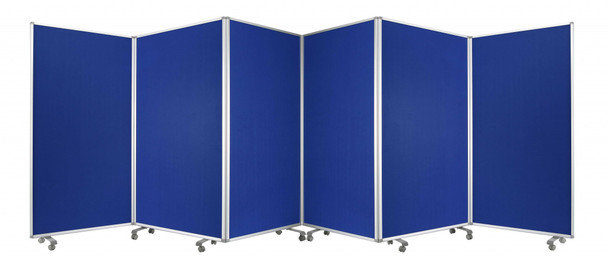 71" Blue Iron Folding Six Panel Screen Room Divider