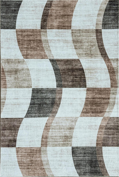 8' X 11' Beige Brown and Gray Checkered Area Rug