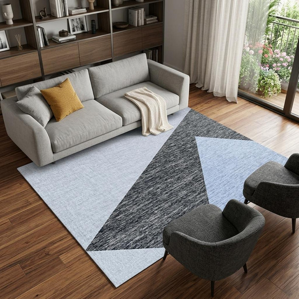 7' X 10' Blue and Gray Geometric Area Rug