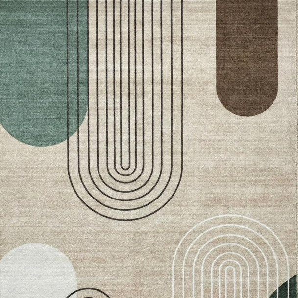 7' X 10' Beige Brown and Green Abstract Area Rug
