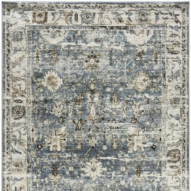 4' X 6' Blue Ivory and Brown Oriental Area Rug