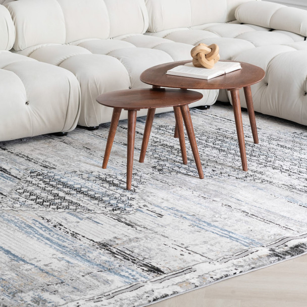 4' X 6' Gray Blue and Ivory Abstract Area Rug